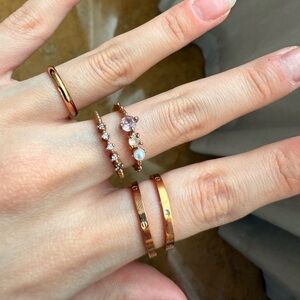 Elegant Gold and Pink Stone Ring Set